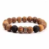 Strand Natural Brown Sea Stripe Stone Beads Bracelet Fashion Single Circle Men&#39;s Beaded Charm Wholesale Men Jewelry