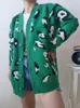 Femmes S Knits Tees Winter Beige Leopard Print Cardigan Femmes avec boutons Veste surdimensionnée verte lâche épaisse chaude tricotée pour femmes 221206