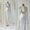 Gorgeous Mermaid Wedding Dresses with Wraps Jewel Pearls Beads Appliques Lace Bridal Gowns Custom Made Sweep Train Vestidos De Novia