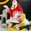 Women s Sweaters Christmas Red Knit Vintage Half Turtleneck Sweater Long Sleeve Festival Art Loose Printed Winter Korean Style Pullover 221206