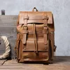 Sac à dos rétro en cuir véritable pour hommes grande capacité pochette d'ordinateur école mâle sacs à bandoulière marron voyage sacs à dos