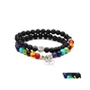 Beaded 7 Chakras 6Mm Black Lava Stone Diy Aromatherapy Essential Oil Diffuser Bracelet Tree Of Life Charms Elastic Bracelets Jewelry Dh7Fb