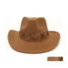 Cappelli a tesa larga Cappelli a secchiello Moda Donna Cappello da cowgirl Fatto a mano Cappello da cowboy occidentale a tesa arrotolabile per uomo Gentleman Sombrero Hombre Ja Dh1Ay