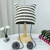 Japanische Harajuku Pompom Beanie Hut Kleiner Teufel Gestreifte Gestrickte Wolle Kappen Herbst Winter Nette Katze Ohren Frauen Mützen