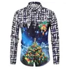 Camicie casual da uomo Stampa di Babbo Natale per uomo Cartoon Elk Pattern Camicia a maniche lunghe Anno Festa X'mas Abbigliamento Tempo libero Allentato Sociale