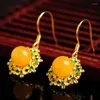 Dangle Earrings 925 Silver-encrusted Gold-encrusted Golden Honey Wax Balled Ball Genuine Amber Egg Face Earring Slick Match In