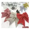 Decora￧￵es de Natal 2pcs/conjunto Bowknot Decora￧￵es de Natal Bling Glitter Ornamentos de ￡rvore