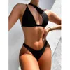 Bras sätter hög midja bikinis 2020 Sexiga kvinnor baddräkt solid vit badkläder kvinnlig ihålig thong brasiliansk bikini set strandkläder t221206