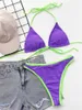 Reggiseni Set Para Praia 2021 sexy viola bikini brasiliano Set fasciatura donne costumi da bagno Halter costume da bagno costume da bagno Backless Micro Biquini T221206