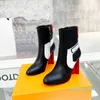 Silhouette Ankle Boots Women Flower-shaped Heel Boot Side Zip Martin Boots High Heels Fashion 66 Black Blue Red Leather