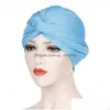 Beanie/Skull Caps Moslimvrouwen Twist Knoop Stretch Turban Hijab Headscarf Wrap Haarverlies Kanker Cap Hoed Indian er Islamitische Beanies Sol DHD1S