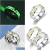 Bandringar Ephalus Simple Titanium Steel Luminous Heartbeat Ring unisex ECG ROINTLESS PAR ENGENGURATION CLEVAGEL HEART DROP D DHNN2