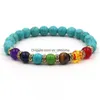 Bedelarmbanden mode natuurlijke zwarte lava steen 7 chakra armband 8mm turquoise genezing nce kralen reiki boeddha gebed yoga drop del dhtyl