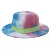 Chapeaux à large bord Chapeaux de seau en gros Dernière conception de mode Tie Dye Imprimer Colorf Arc-en-feutre Fedora Chapeau pour les femmes à large bord Panama Dh3Tv