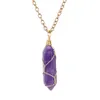 Natural Stone Crystal Agate Handsårtråd Koppar Amethyst Rose Quartz Hexagram Pendant Halsband för kvinnors smyckespresent