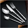 Ensembles de vaisselle Kit de vaisselle en quatre pièces Poignée givrée Couteau en acier inoxydable Fourchette Cuillère Service de dîner Ensembles de vaisselle de cuisine occidentale DH7US