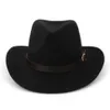 Wide Brim Hats Bucket Hats Western Cowboy Hat Wool Felt Wide Brim Fedora Hats With Belt Buckle Men Women Carnival Party Trilby Som Dhjev