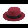 Boinas clásicas sombrero de copa plana para mujer fieltro ala ancha Fedora Laday Prok Pie Chapeu De Feltro Bowler Gambler 2022