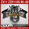 Kawasaki Ninja ZZR1100 ZX 11 R 11R 1990-1992 BODY 164NO.72 ZX-11 R ZZR 1100 CC ZX-11R ZZR-1100 ZX11R 90 91 92 ZX11 R 1990 1990 1991 1992フェアキットグレーブラックブラックブルク