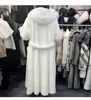 Fourrure femme 2023 à capuche hiver mode femme grande taille longue ceinture haut de gamme chaud Parker couleur Pure vison blanc manteau