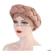 Bonnet / Skull Caps Femme Turban Cap Prêt à porter Foulard Bonnet Arabe Head Wraps Femmes Africaines Turbans Turban Gele Headtie Musulman H Dhgte