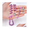 Colliers De Perles Belle Femme À La Mode Violet Imitation Perle Rose Catholicisme Perles De Prière Croix Collier Déesse Religion Bijoux Goutte Dhbz8