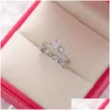 Wedding Rings Fashion Crystal Zircon Wedding Rings Sweet Flower Leaf Butterfly Adjustable Open Ring Female Engagement Jewelry Gift 1 Dhhwp