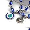 Beaded Blue Evil Eyes Beaded Strands Charm Bracelets Fashion Stretch Sier Bead Bracelet Bangles Lucky Turkish Pendant Jewelry Access Dhpnl