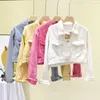 Jaquetas femininas soltas de cintura alta jeans jeans jeans jeans primavera e entorno rosa cowboy casaco coreano woemen