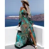 Casualowe sukienki plażowe damskie wieczorowe eleganckie kwiatowe nadruki Boho letnia sukienka seksowna z długim rękawem Maxi 2022