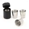 Canecas 4 PCs 30ml 70ml 180ml de aço inoxidável Campo de camping de caneca caneca portátil chá de café com bolsa preta