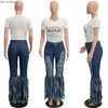 Kvinnor Jeans Casual Tassel Denim Pants Vintage Sexy Hole Ripped Flare Trousers Street Skinny High midje Lady Wide Leg 221206