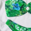 مجموعات حمالات الصدر الفقرة Praia 2022 Sexy Floral Bandeau Swimsuit Female Bikini Set Thong Swimwear Women Brazilian Biquini Hollow Out Bathing Suit T221206