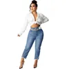 I jeans da donna cadono in vita alta per le donne alla moda casual di pizzo di pizzo pantaloni in denim pannelli s 2xl Global Drop 221206