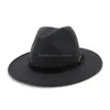 Chap￩us de aba larga Chap￩us de balde Moda Plain Belt Burchle Decor Wool Felt Jazz Fedora Chap￩