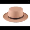 Boinas de alta calidad Retro invierno otoño mujeres hombres sombrero de copa imitación lana fieltro Fedora sombreros cinturón hebilla decorada señoras Jazz