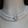 Fashion Jewelry 3rows freshwater pearl white 7-8mm necklace 17-19inch