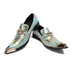 Toe à orteil Fashion Metal Decoration Print Real Leather Oxford Slip on Formal Brogue Hommes Casual Business Dress Shoes