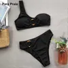 Bras Sets Para Praia One Shoulder Sexy Cut Out Bikini Set Women Ring Bandeau Swimwear Woman Push Up Two Piece Swimsuit Summer 2021 T221206