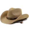 Cappelli a tesa larga Cappelli a secchiello Tessuto a mano Cowboy Cappelli da cowgirl St Cappello estivo da donna Cappello pieghevole Scava fuori Cappellino da spiaggia kaki Moda Uomo Dhz0Z