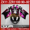 Volledige kuipen voor Kawasaki Ninja ZX 11 R 11R ZX11 R ZZR1100 ZX11R 90 91 92 BODY 164NO.120 ZZR 1100 CC ZX-11R ZZR ZZR-1100 1990 1990 1991 1992 ZX-11 R 90-92 ABS FIELLING KIT ROSE GLOSSY