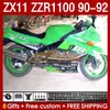 가와사키 닌자 ZX 11 R 11R ZX-11 R ZZR1100 ZZR 1100 CC 바디 164NO.35 ZX11 R 90-92 ZX-11R ZZR-1100 ZX11R 90 91 1990 1991 1992 ABS Full Fairing Green Stock