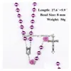 Pendentif Colliers Violet Noir Rose Rosaire Perles Collier Catholique Pour Filles Femmes Verre Père Perle Crucifix Pendentif Rose Halloween Dhfy7