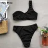 Bras Sets Para Praia One Shoulder Sexy Cut Out Bikini Set Women Ring Bandeau Swimwear Woman Push Up Two Piece Swimsuit Summer 2021 T221206