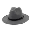 Brede rand hoeden emmer hoeden mode gewone riem gespog decor wol vilt jazz fedora hoeden brede riem mannen vrouwen panama trilby cap minnaars dhjwm