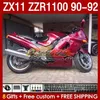 ABS-Verkleidungsset für KAWASAKI NINJA ZX 11 R 11R ZZR-1100 ZX11 R ZX-11R 1990 1991 1992 Karosserie 164Nr. 150 ZZR 1100 CC ZX-11 R 90-92 ZZR1100 ZX11R 90 91 92 Verkleidung weinrot schwarz