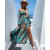 Lässige Kleider Strand Frauen Abend Elegant Blumendruck Boho Sommerkleid sexy Langarm Maxi 2022