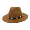 Geniş Memlu Şapkalar Kova Şapkaları Unisex Geniş Brim Yün Caz Şapkası Kapak Perçin Kemer Dekor Panama Trilby Fedora Şapkaları Erkek Kadın Sevenler Partisi CA DHBVL