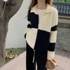 Kadın Örgü Tees Jielur Yaratıcı Çift fermuar Kadın Sweaters Kış Moda Büyü Renk Damalı Örme Süveter Kadın hırka ceketi sıcak 221206