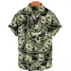 Camisas casuais masculinas 2022 Summer Men's Golden Ethnic Print Hawaiian Loose Jackets Moda de grandes dimensões